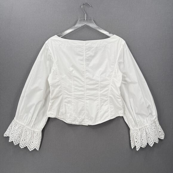 REBECCA TAYLOR Long Sleeve Eyelet Pop Top Womens 8 Milk White Romantic Boho - Picture 2 of 16